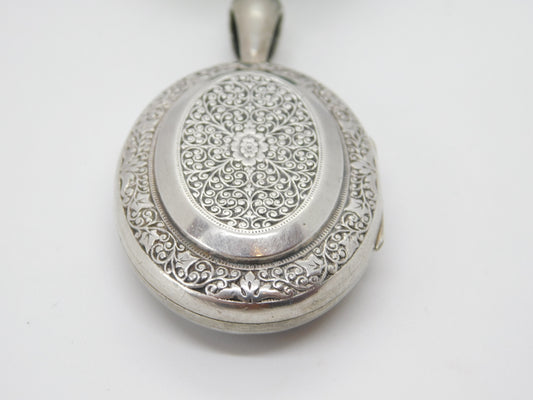 Victorian Kutch Sterling Silver Floral Double Locket Pendant Antique c1890