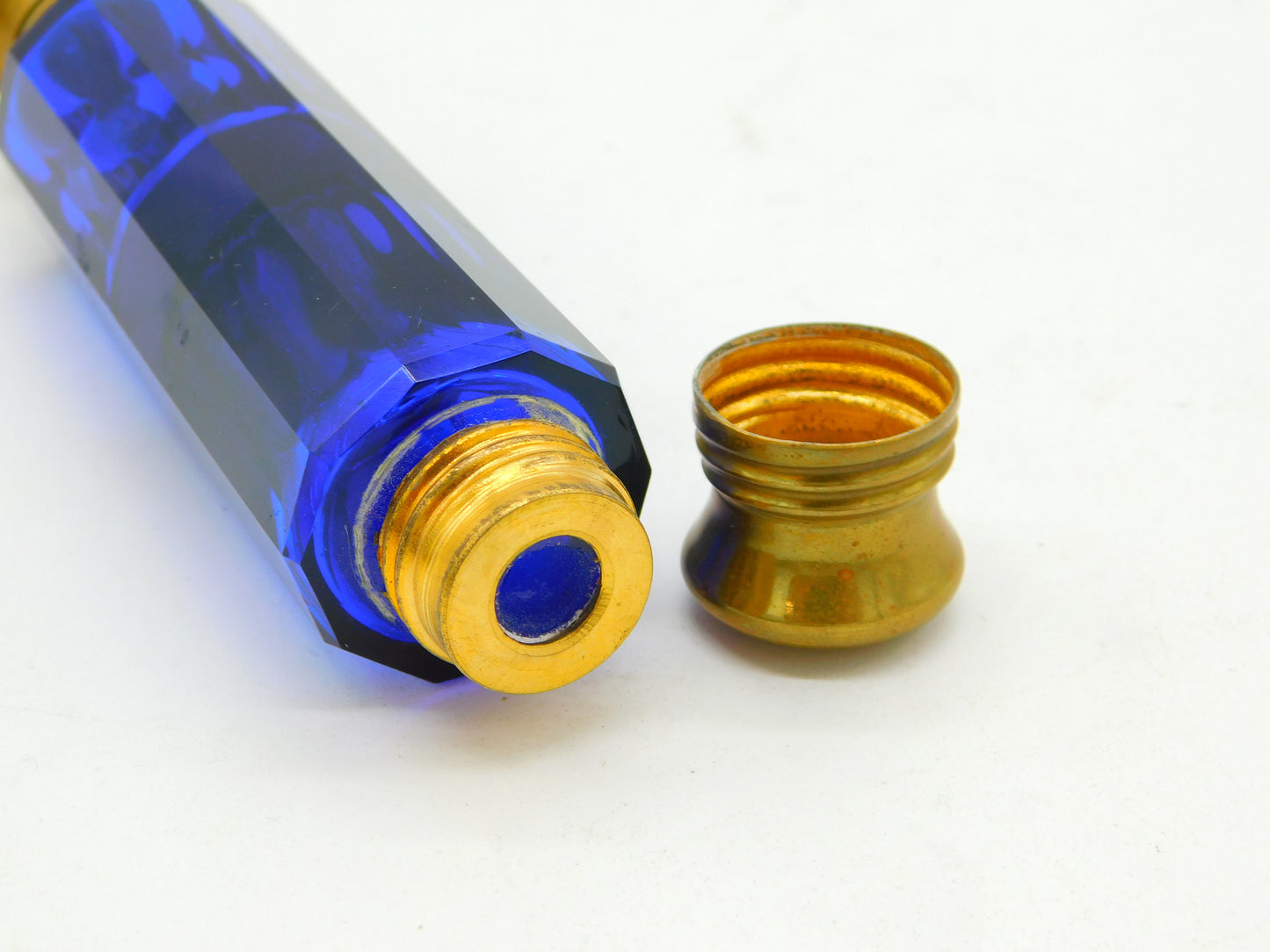 Victorian Bristol Blue Glass & Brass Double-Ended Scent Bottle Antique c1860