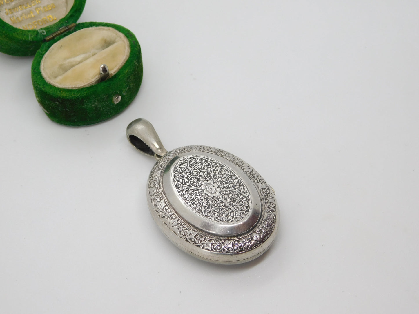 Victorian Kutch Sterling Silver Floral Double Locket Pendant Antique c1890