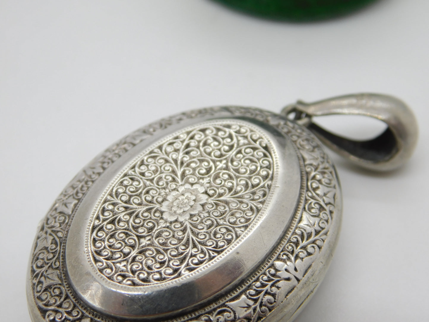 Victorian Kutch Sterling Silver Floral Double Locket Pendant Antique c1890