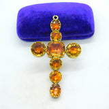 Victorian 15ct Yellow Gold Faceted Citrine Large Cross Pendant Antique c1840