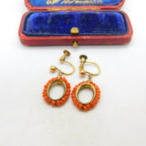 Victorian 9ct Gold & Beaded Red Coral Screw Back Drop Earrings c1880 Antique