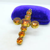 Victorian 15ct Yellow Gold Faceted Citrine Large Cross Pendant Antique c1840