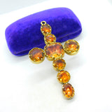 Victorian 15ct Yellow Gold Faceted Citrine Large Cross Pendant Antique c1840