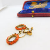 Victorian 9ct Gold & Beaded Red Coral Screw Back Drop Earrings c1880 Antique