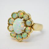 14ct Yellow Gold & Cabochon White Opal Large Floral Cluster Ring Vintage