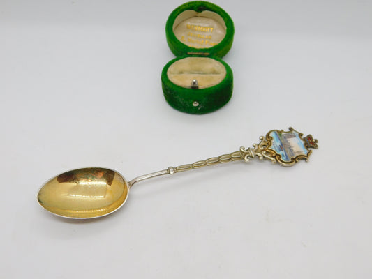 Edwardian Sterling Silver Gilt Houses of Parliament Souvenir Teaspoons Antique 1903