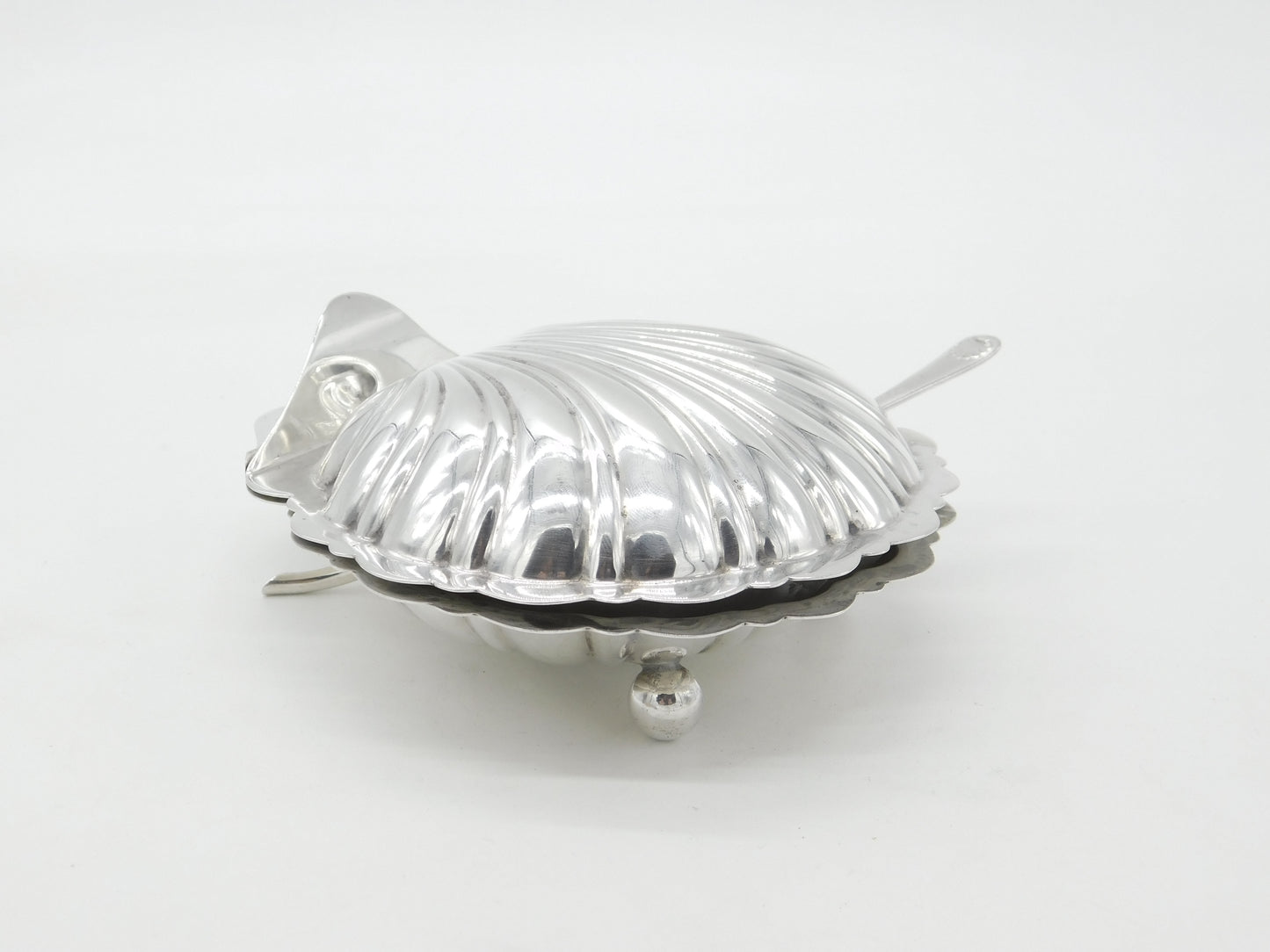 Sterling Silver Clam Shell Form Butter Dish & Knife 1926 Birmingham Antique