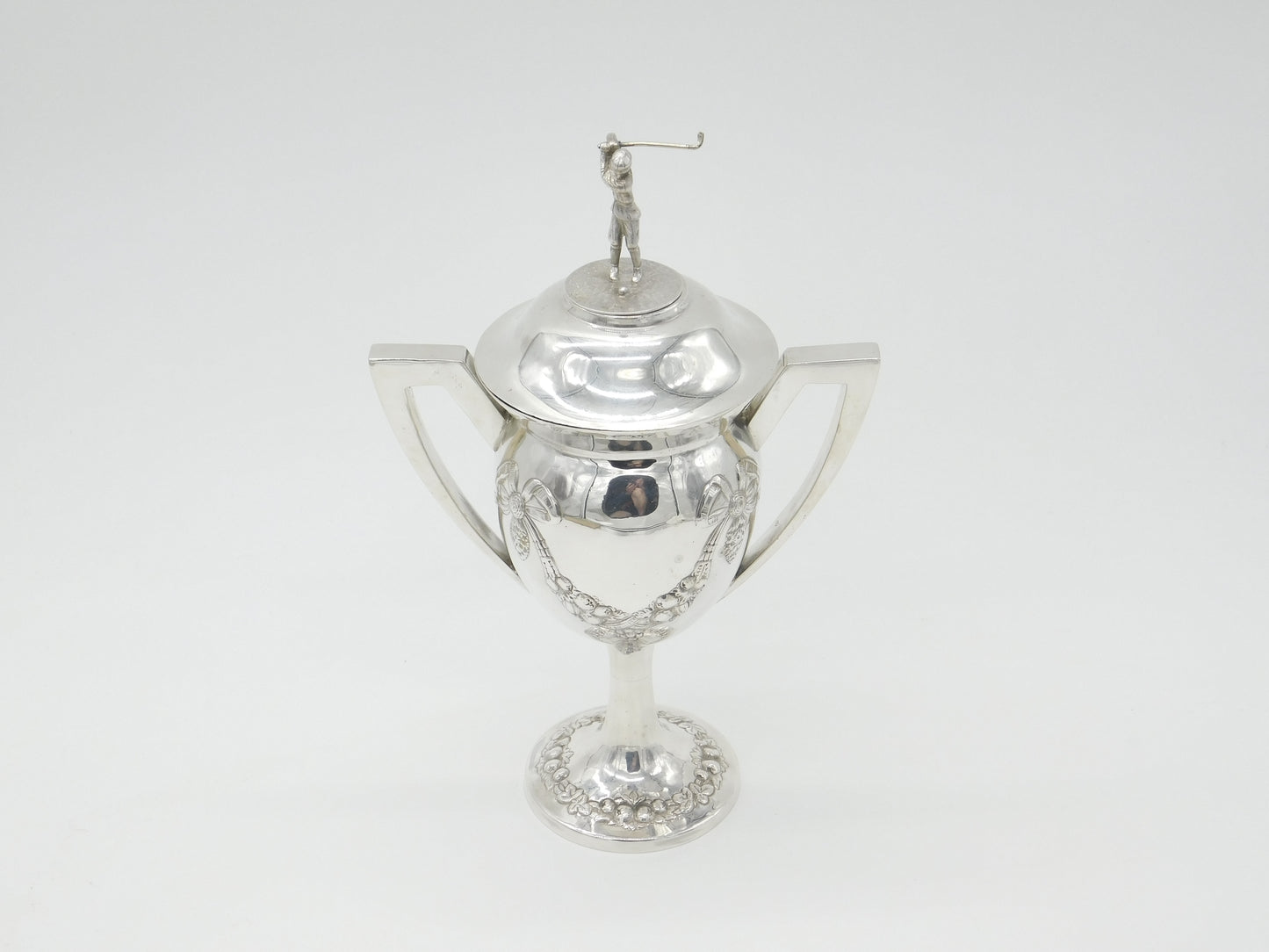 Large Sterling Silver Golf Sporting Trophy 1918 Birmingham Floral Bow Patterns