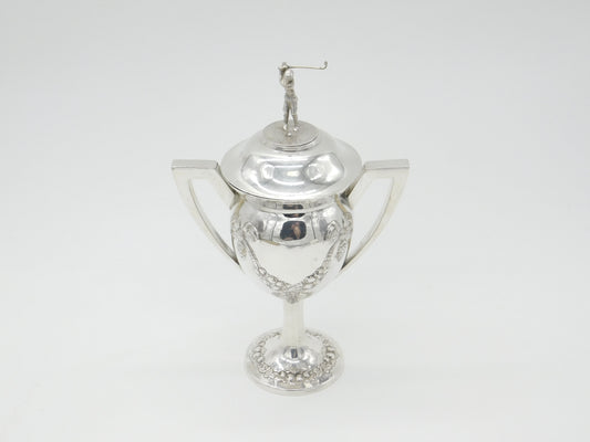 Large Sterling Silver Golf Sporting Trophy 1918 Birmingham Floral Bow Patterns