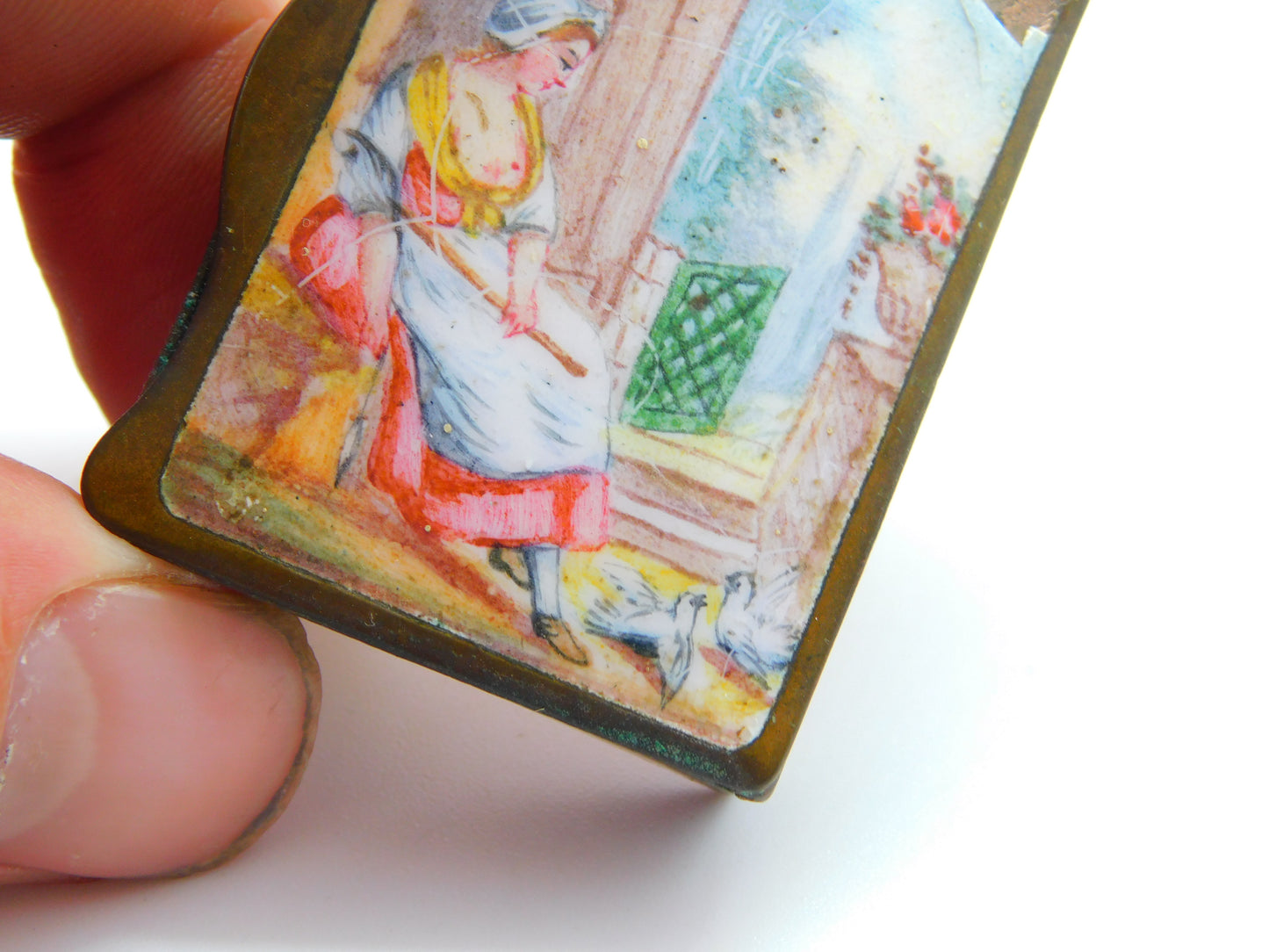 Georgian Bilston Enamel & Base Metal Erotic Scene Vesta Case c1820 Antique AF