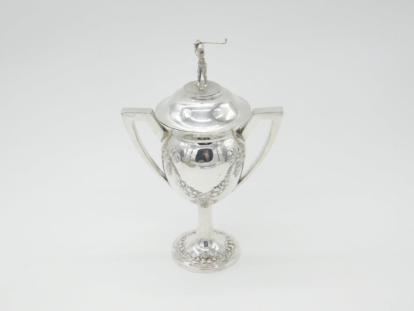 Large Sterling Silver Golf Sporting Trophy 1918 Birmingham Floral Bow Patterns