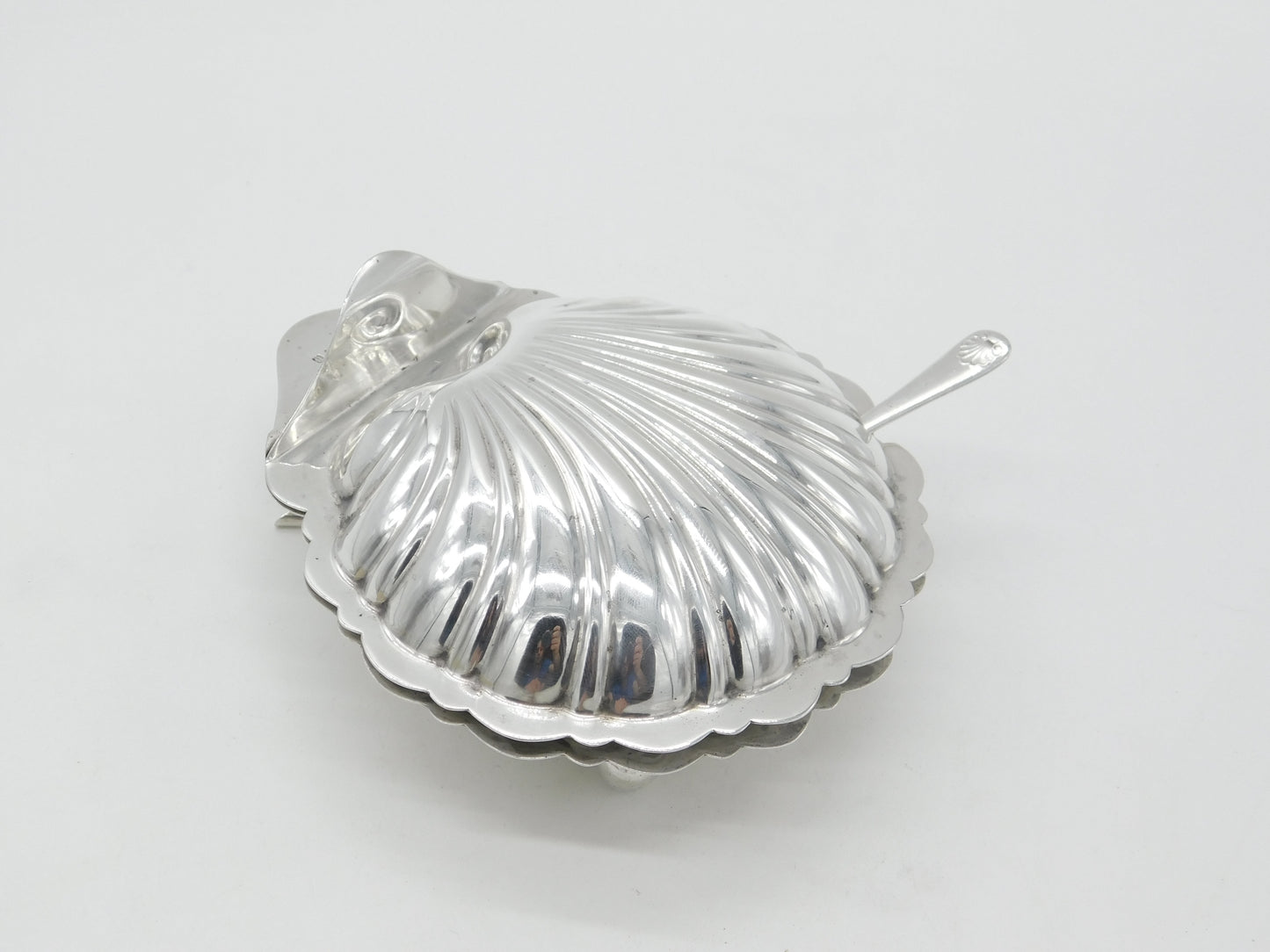 Sterling Silver Clam Shell Form Butter Dish & Knife 1926 Birmingham Antique