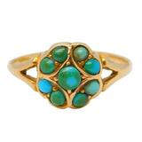 Victorian 15ct Yellow Gold & Turquoise Floral Dress Ring Antique 1899 Birmingham