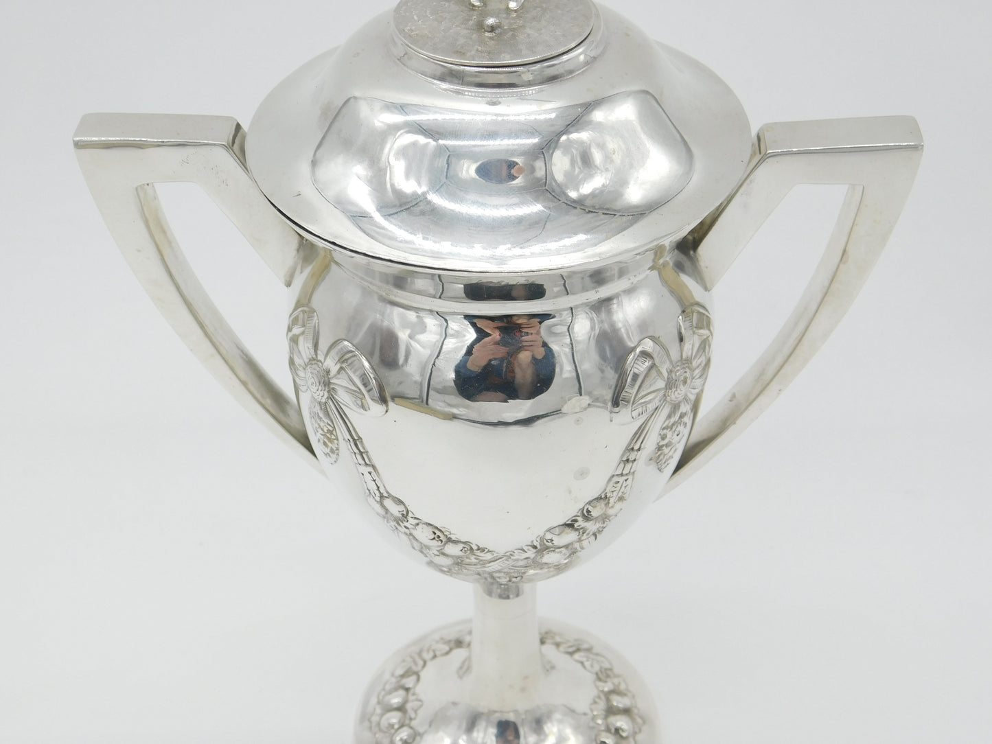 Large Sterling Silver Golf Sporting Trophy 1918 Birmingham Floral Bow Patterns