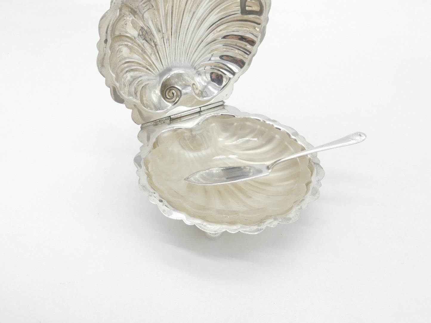 Sterling Silver Clam Shell Form Butter Dish & Knife 1926 Birmingham Antique