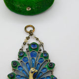 Plique-à-jour Sterling Silver Enamel, Moonstone Peacock Drop Pendant Antique