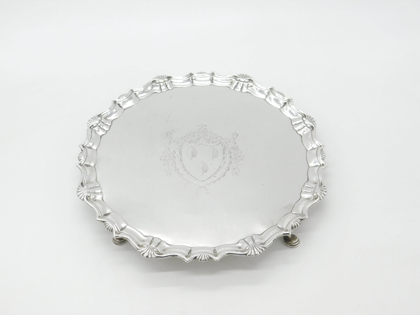 Large George II Sterling Silver Armorial Crested Salver 1748 London J. Robinson