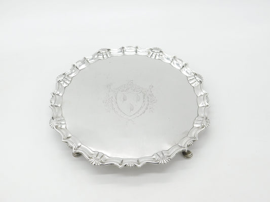 Large George II Sterling Silver Armorial Crested Salver 1748 London J. Robinson