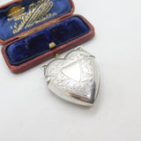 Victorian Sterling Silver Heart Shaped Floral Pattern Vesta Case 1896 Birmingham