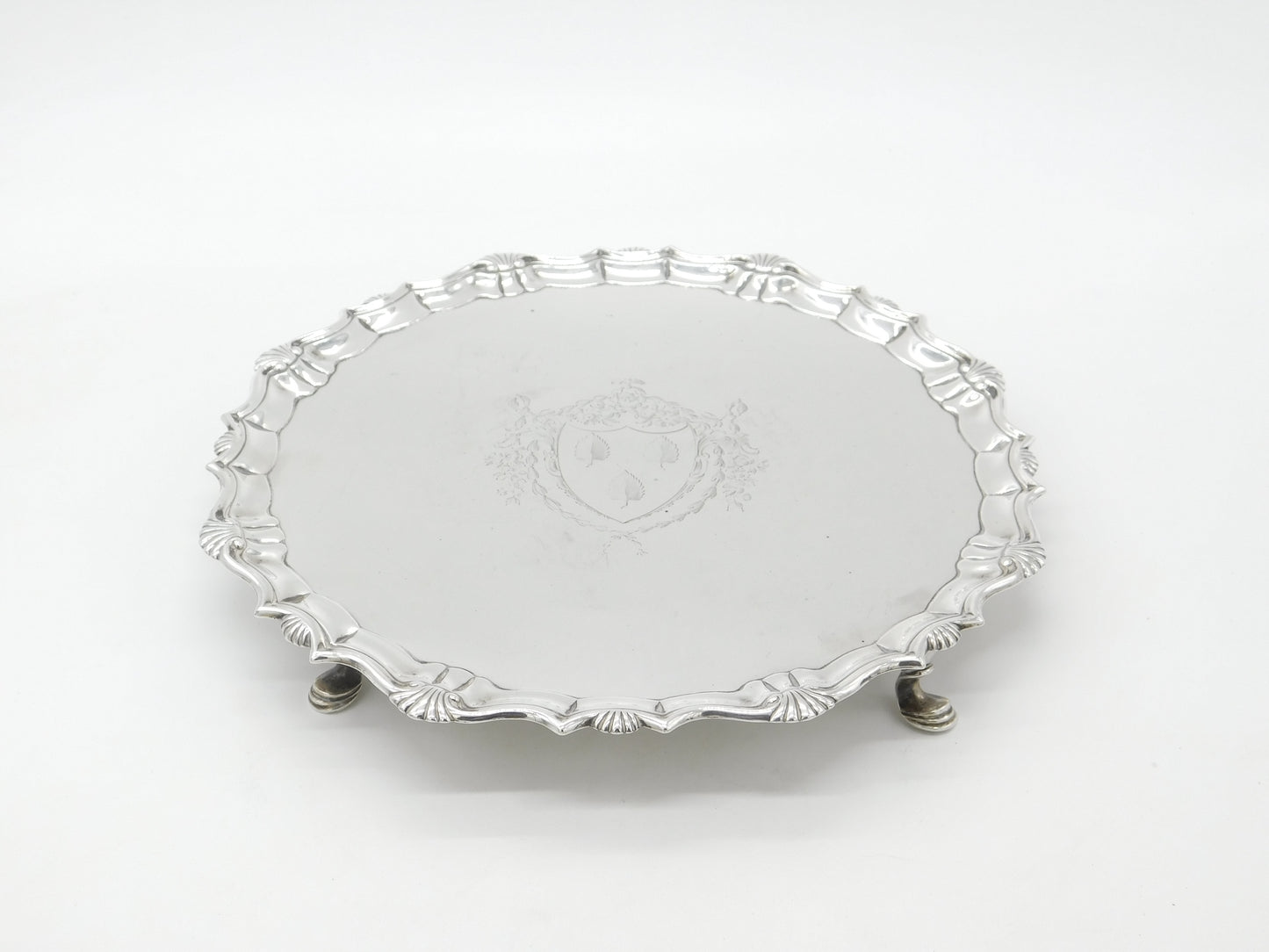 Large George II Sterling Silver Armorial Crested Salver 1748 London J. Robinson