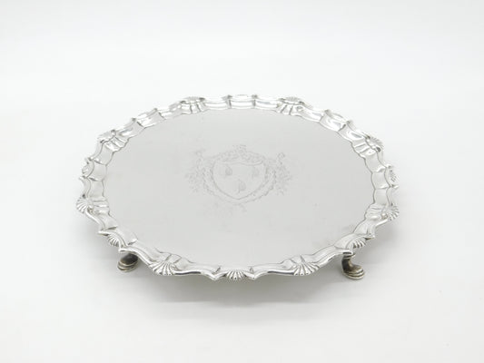 Large George II Sterling Silver Armorial Crested Salver 1748 London J. Robinson