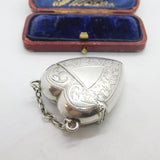 Victorian Sterling Silver Heart Shaped Floral Pattern Vesta Case 1896 Birmingham