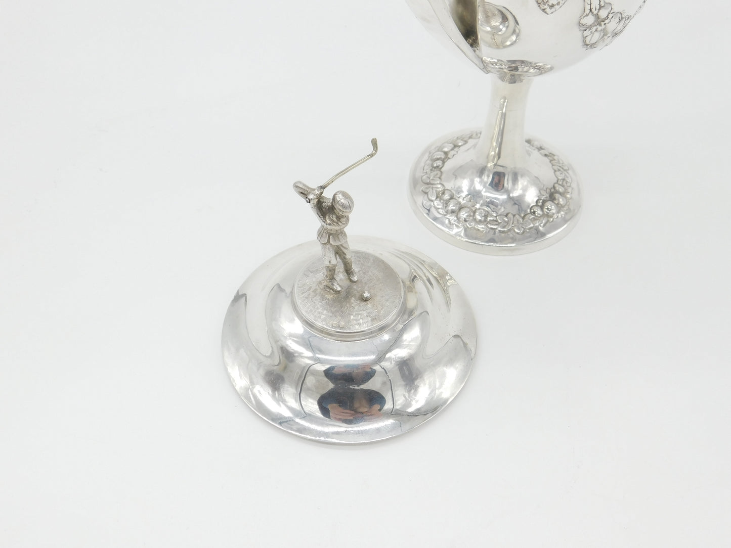 Large Sterling Silver Golf Sporting Trophy 1918 Birmingham Floral Bow Patterns