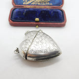 Victorian Sterling Silver Heart Shaped Floral Pattern Vesta Case 1896 Birmingham