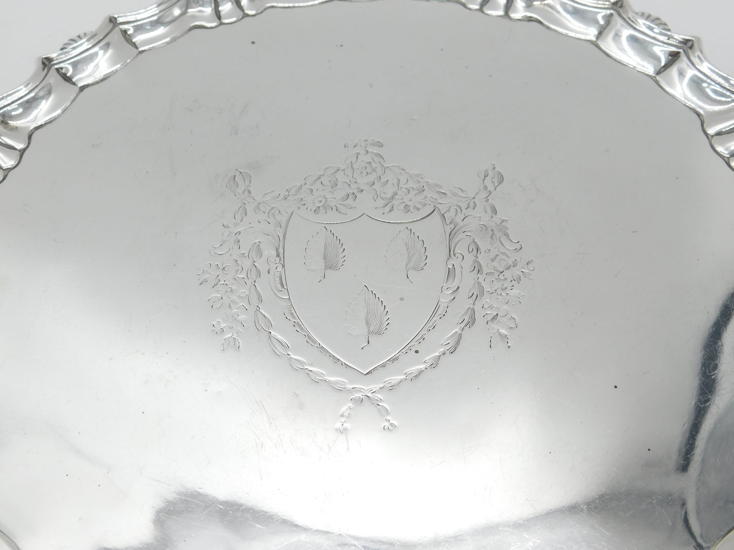 Large George II Sterling Silver Armorial Crested Salver 1748 London J. Robinson