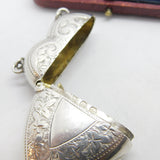 Victorian Sterling Silver Heart Shaped Floral Pattern Vesta Case 1896 Birmingham