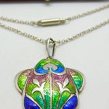 Art Nouveau Sterling Silver & Colourful Enamel Pendant Necklace Antique 1909