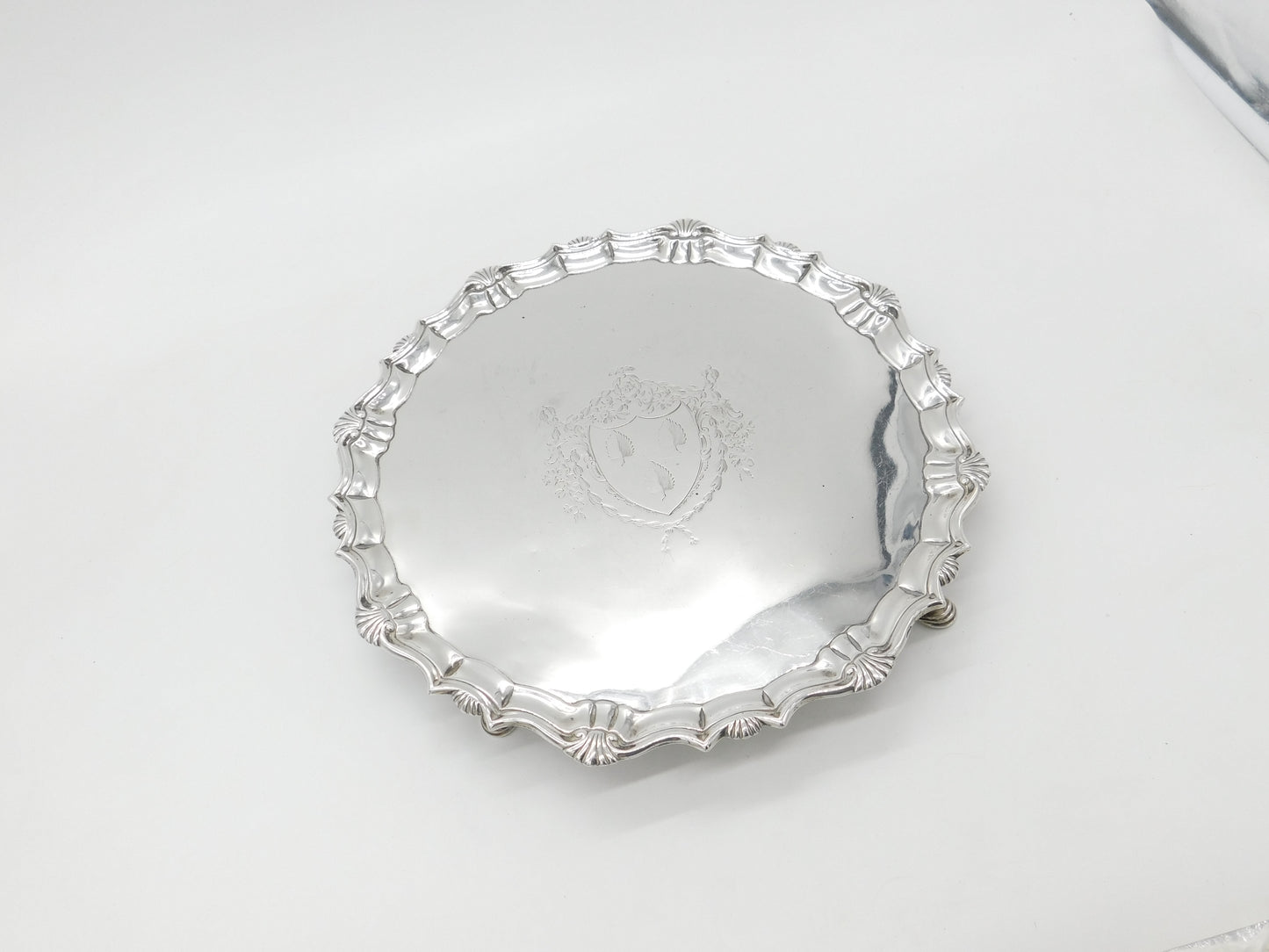 Large George II Sterling Silver Armorial Crested Salver 1748 London J. Robinson