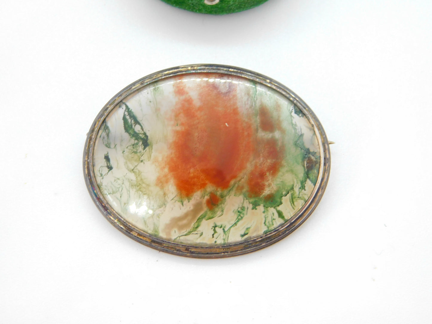 Victorian Sterling Silver Mounted Moss Agate Panel Brooch Antique c1880