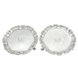 George II Sterling Silver Pair of Heraldic Salvers Antique 1732 London J. Tuite
