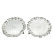 George II Sterling Silver Pair of Heraldic Salvers Antique 1732 London J. Tuite