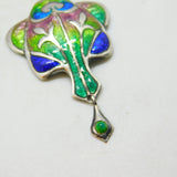 Art Nouveau Sterling Silver & Colourful Enamel Pendant Necklace Antique 1909