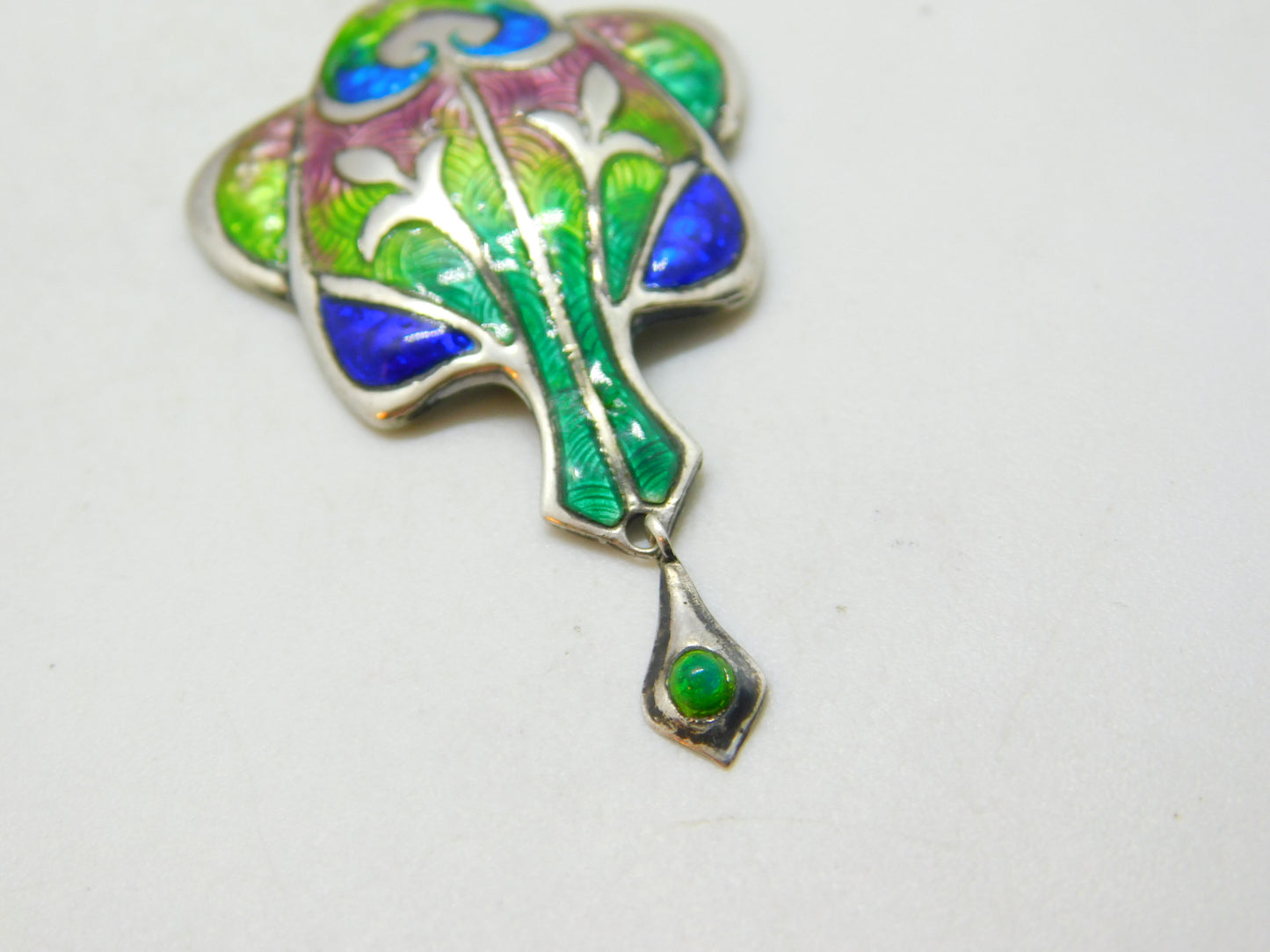 Art Nouveau Sterling Silver & Colourful Enamel Pendant Necklace Antique 1909