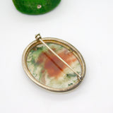 Victorian Sterling Silver Mounted Moss Agate Panel Brooch Antique c1880