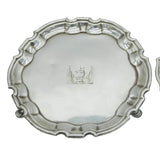 George II Sterling Silver Pair of Heraldic Salvers Antique 1732 London J. Tuite
