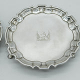 George II Sterling Silver Pair of Heraldic Salvers Antique 1732 London J. Tuite