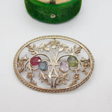 Ortak Silvercraft Scottish Sterling Silver Gem Set Flower Basket Brooch Vintage 1990