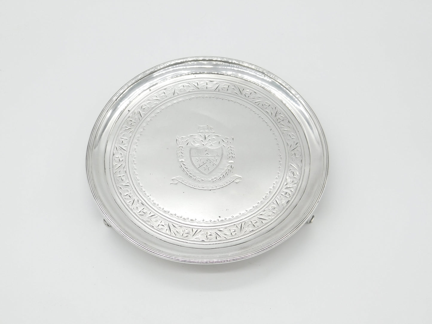 Irish Georgian Sterling Silver Crest Salver Dish 1801 Dublin Joseph Jackson