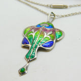 Art Nouveau Sterling Silver & Colourful Enamel Pendant Necklace Antique 1909
