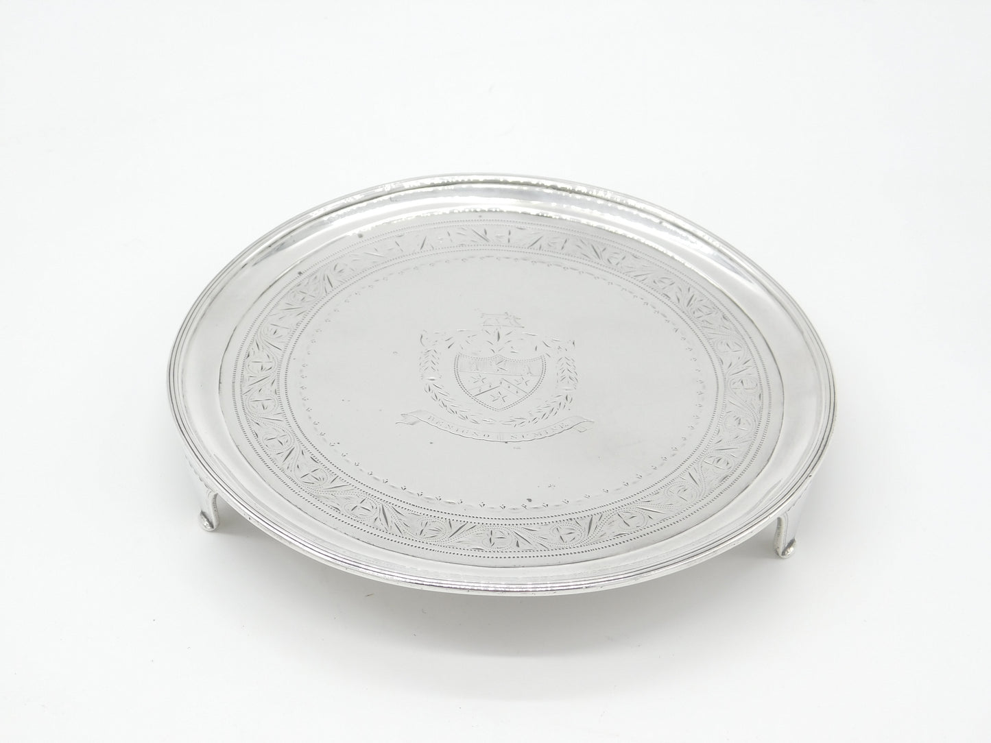 Irish Georgian Sterling Silver Crest Salver Dish 1801 Dublin Joseph Jackson