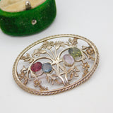 Ortak Silvercraft Scottish Sterling Silver Gem Set Flower Basket Brooch Vintage 1990