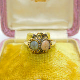 Early Georgian 18ct Gold, Angel Skin Coral & Diamond Marriage Unity Ring c1760