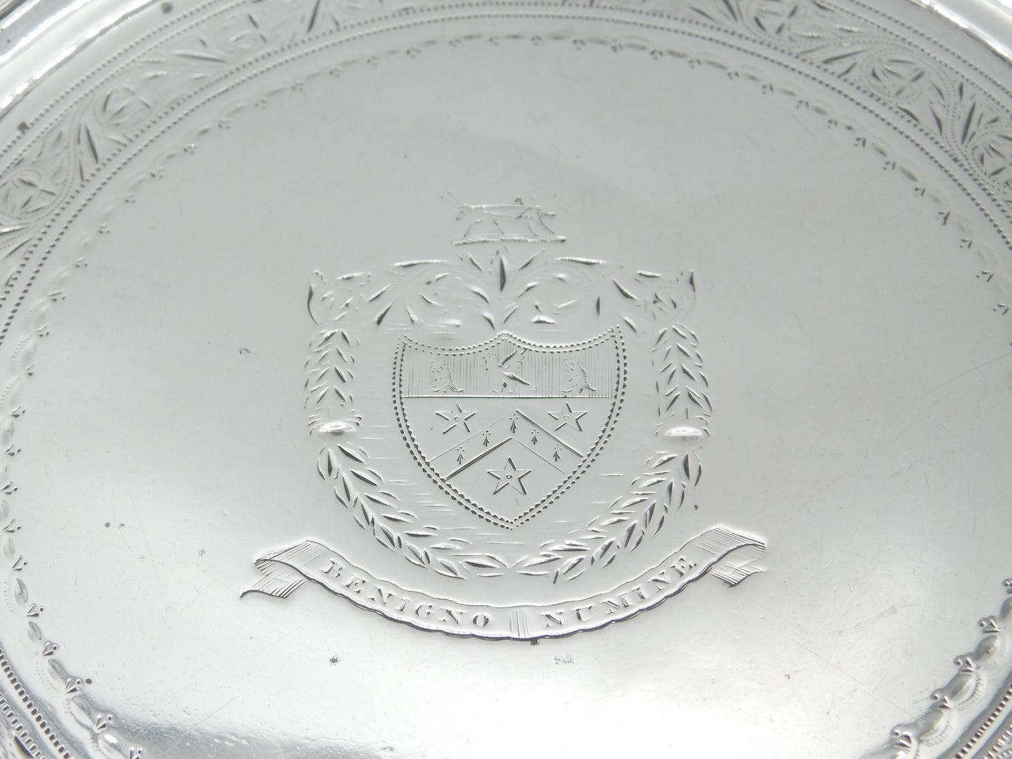 Irish Georgian Sterling Silver Crest Salver Dish 1801 Dublin Joseph Jackson