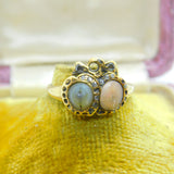 Early Georgian 18ct Gold, Angel Skin Coral & Diamond Marriage Unity Ring c1760