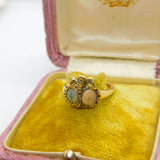 Early Georgian 18ct Gold, Angel Skin Coral & Diamond Marriage Unity Ring c1760